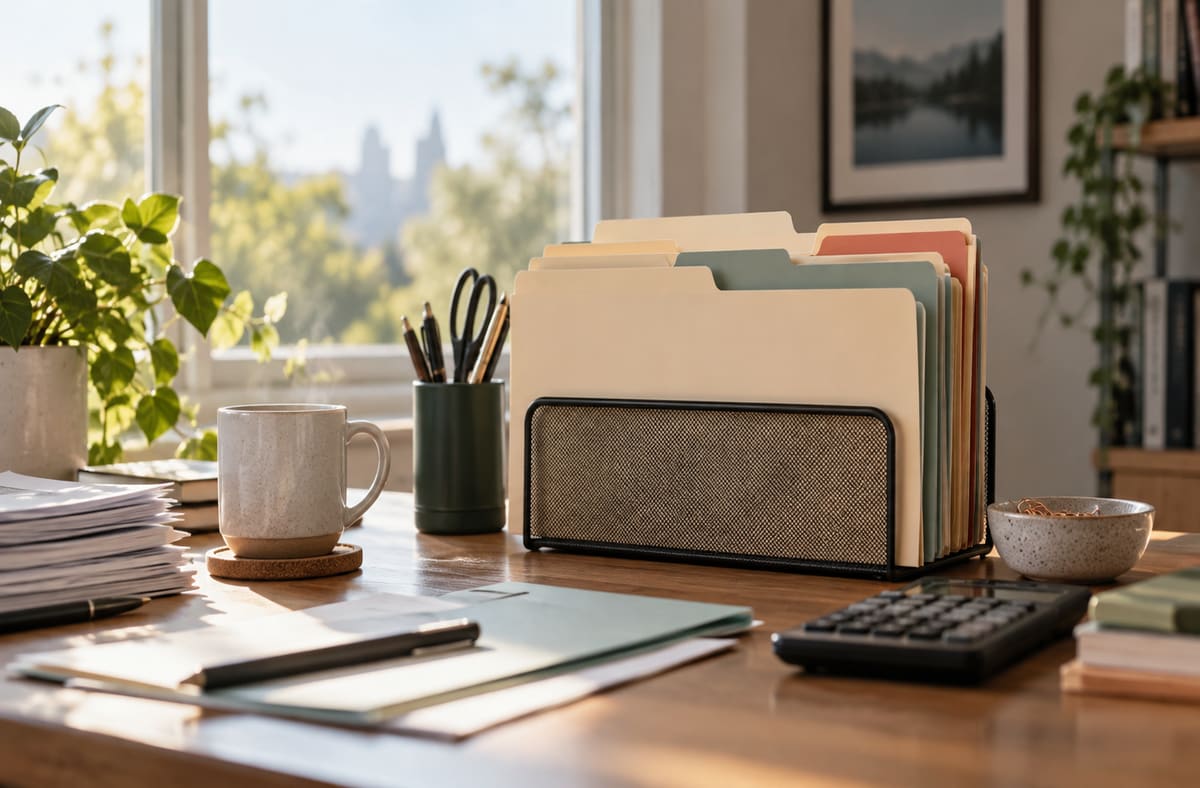 irs records use blank irs folders beside an orderly irs update desk