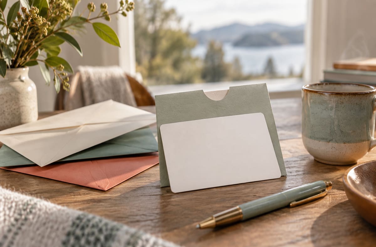 belated stationery accompanies belated keepsakes on a belated writing desk