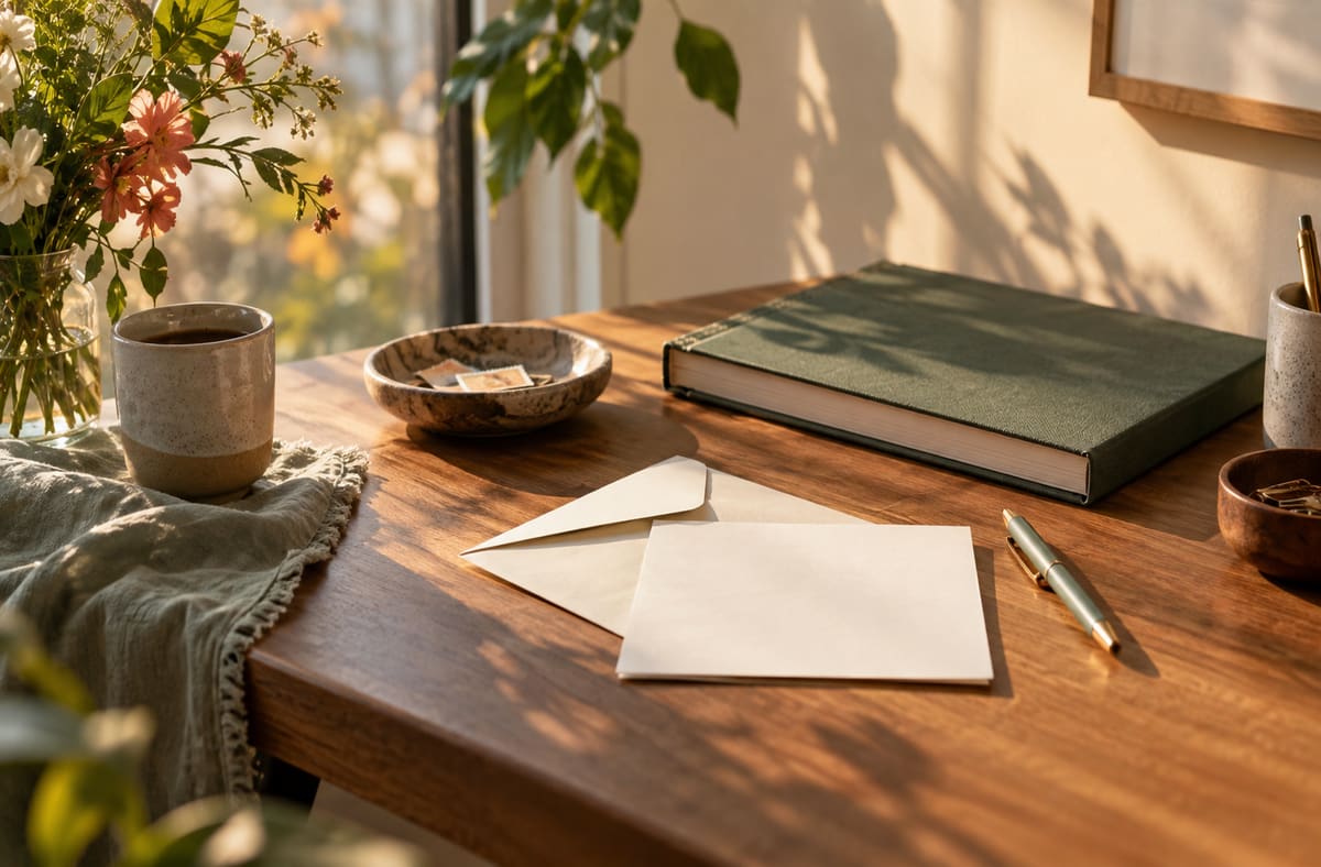 bridal stationery accompanies bridal keepsakes on a bridal writing desk