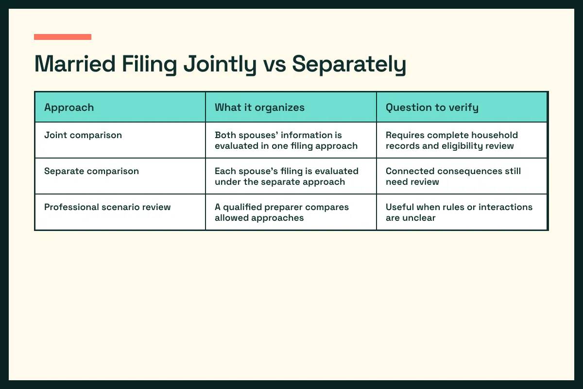 married filing options table contrasts married filing choices and verification questions